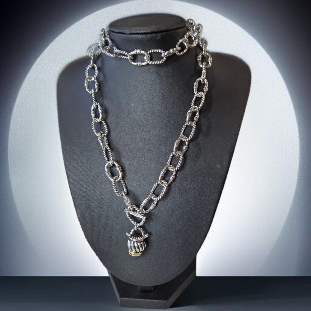 Textured Silver-Link Pendant Necklace - Women's Jewelry